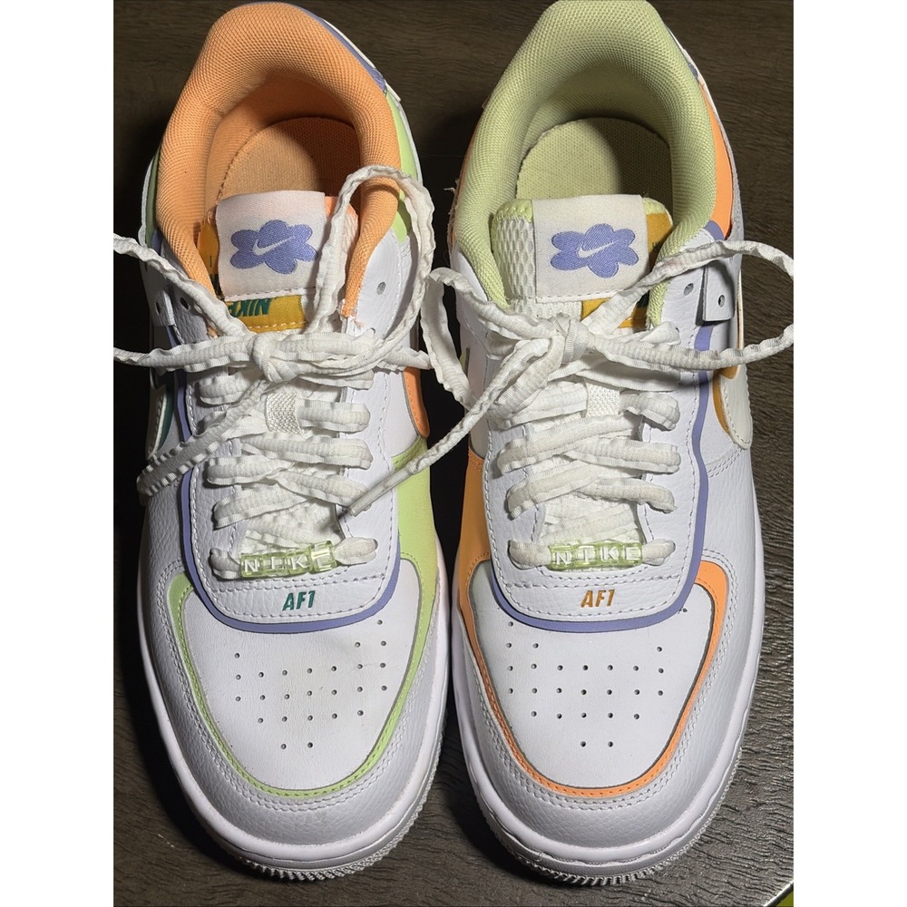 NIKE Air Force 1 Shadow Sz 8.5 White/Peach/Light Liquid Lime DX3718-100
